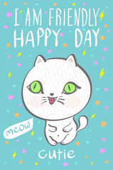 i am  friendly happy day cutie meow cat illustration vector