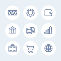 Finance icons, wallet, money, banking, analysis, case, thick line icons, vector illustration