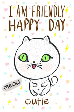 i am  friendly happy day cutie meow cat illustration vector