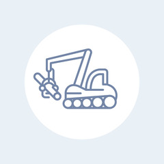Forest harvester line icon, timber harvesting machine, tree harvester, vector illustration