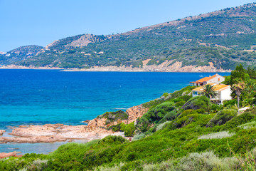 Naklejka na ściany i meble Summer coastal landscape of Corsica island