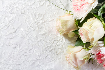 Wedding background with roses and lace