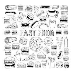 Fast food doodle set