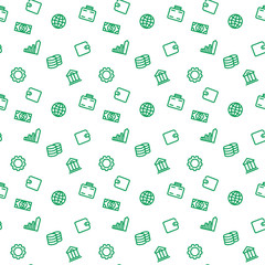 seamless pattern with finance icons, green on white, vector illustration