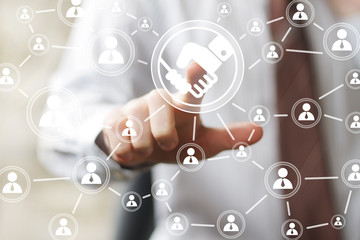 Businessman pushing button handshake icon web