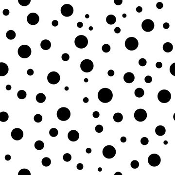 Polka dots seamless pattern. Black and white template. Abstract geometric round texture. Big and small circles. Retro Vintage. Design template wallpaper, wrapping, fabric, textile. Vector Illustration