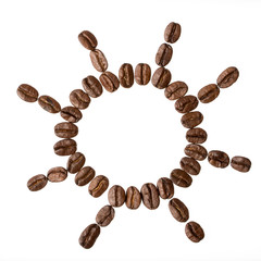 Sun from coffee beans isolated on a white background