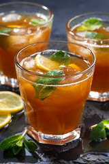 iced tea with mint and lemon, vertical