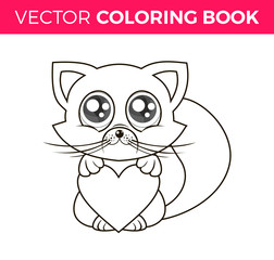 Coloring happy kitten with heart
