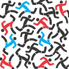 Running people background.
Decorative background with icons of running people symbolizing chaos and rush. Vector available.
