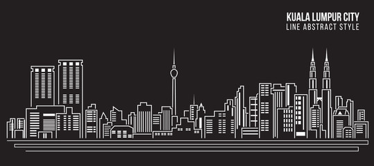 Naklejka premium Cityscape Budynek Grafika liniowa Projekt ilustracji wektorowych - miasto Kuala Lumpur