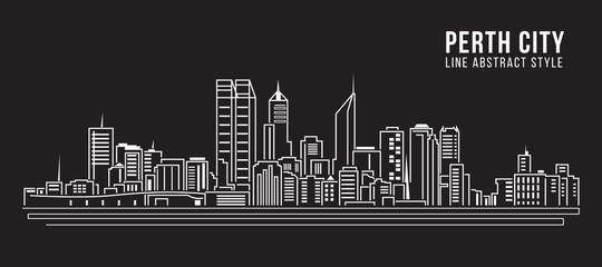 Cityscape Building Line art Vector Illustration design - Perth City - obrazy, fototapety, plakaty