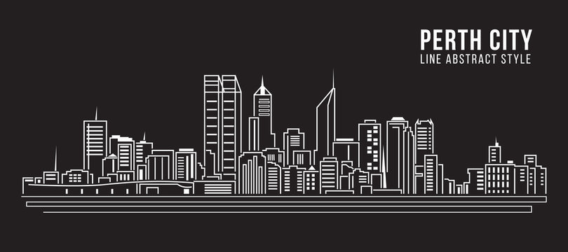 Cityscape Building Line art Vector Illustration design - Perth City