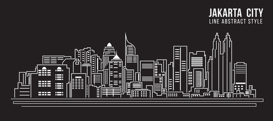 Cityscape Building Line art Vector Illustration design - Jakarta city