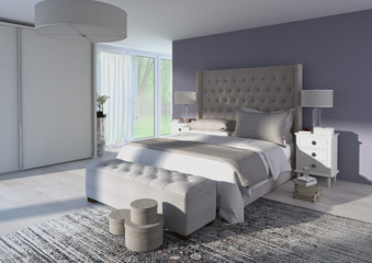 comfortable bedroom with nice decoration. 3d rendering