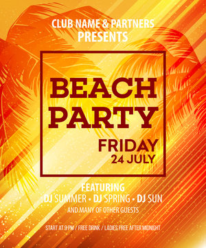 Hello Summer Beach Party Flyer. Vector Design 