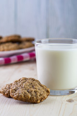 Tasty breakfast: milk and oatmeal cookies
