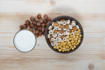 Breakfast with milk and nuts