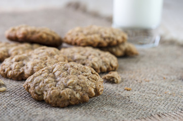 Crispy oatmeal cookies on napkin