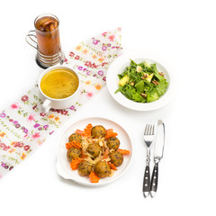 fresh pumpkin cream soup and salad