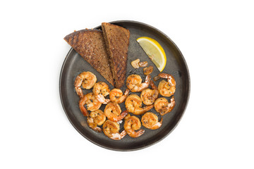 Fried shrimp.  white background.