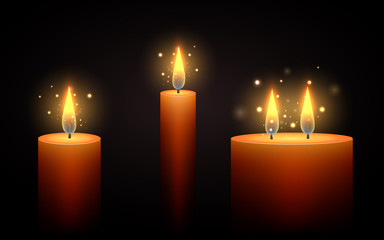 Set of vector candles in the dark. Vector element for your creativity