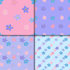 Seamless forget-me-not pattern set