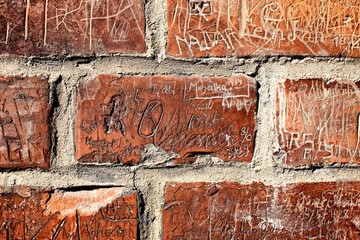 Detail of red brick wall