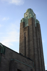 clock tower of the Railway station in Helsinki, Finland