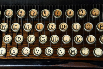 Horizontal detail of historic typewriter keyboard