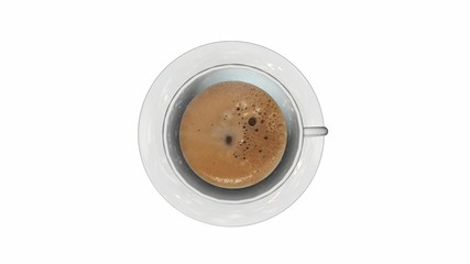 Top view of a cup of coffee isolate on white 