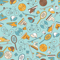 Seamless pattern with  sports equipment.