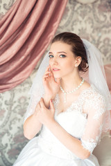 Portrait of beautiful bride. Wedding dress. Wedding decoration