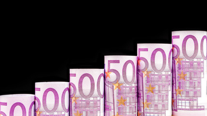 rising steps made of 500 euro banknotes