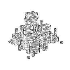 Stack of money in doodle style.