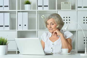 Fototapeta na wymiar Elderly woman working on laptop