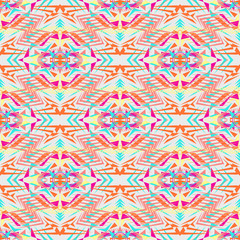 Vector seamless texture. Tribal geometric pattern. Electro boho color trend. Aztec ornamental style