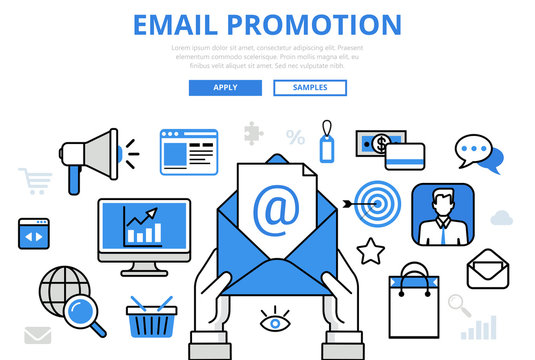 Email promotion digital marketing concept flat line art vector icons
