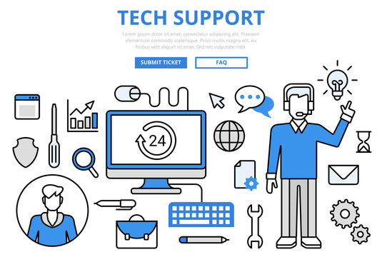Customer technical support concept flat line art vector icons