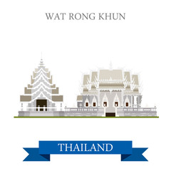 Fototapeta premium Wat Rong Khun Thailand vector flat attraction travel sightseeing