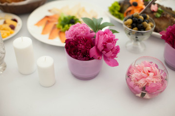 stylish luxury cute  small   bouquet of  colored peonies