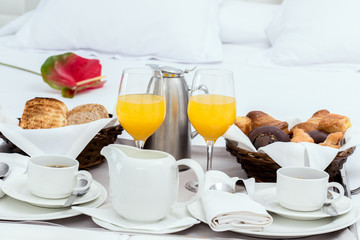 Room service with breakfast tray.