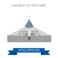 Church of Gesu Manila Philippines vector flat attraction travel