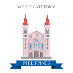 Baguio Cathedral Philippines vector flat attraction landmark