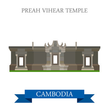 Preah Vihear Hindu Temple in Cambodia vector flat attraction