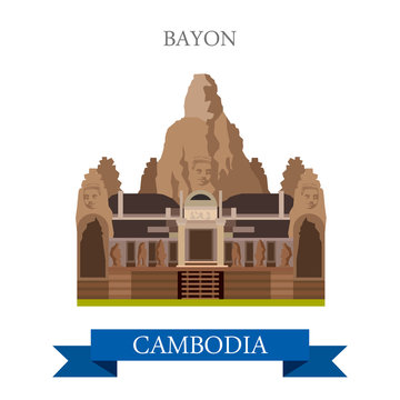 Bayon Khmer temple in Angkor Cambodia vector flat attraction