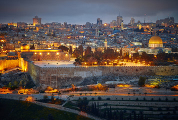 Evening view to Jerusalem old city. Israel