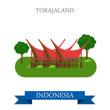 Toraja Land in Rantepao, Indonesia vector flat attraction