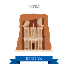 Petra in Jordan vector flat attraction landmarks - obrazy, fototapety, plakaty
