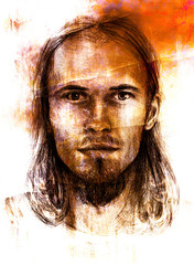 Fototapeta na wymiar interpretation of jesus christ portrait as young man.